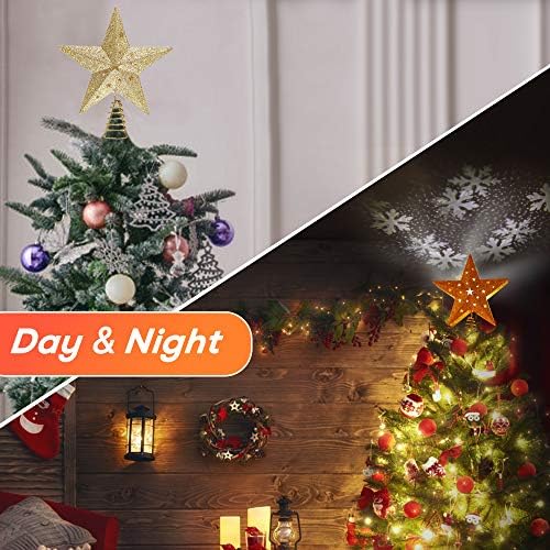 IPOW LED Snowflake Projector Star Christmas Tree Topper, 11.3'' Golden Glittered Star Treetop Lighted Rotating Snow Flake for Christmas Tree Decoration, Ideal as LED Night Light Projector for Children - Image 6