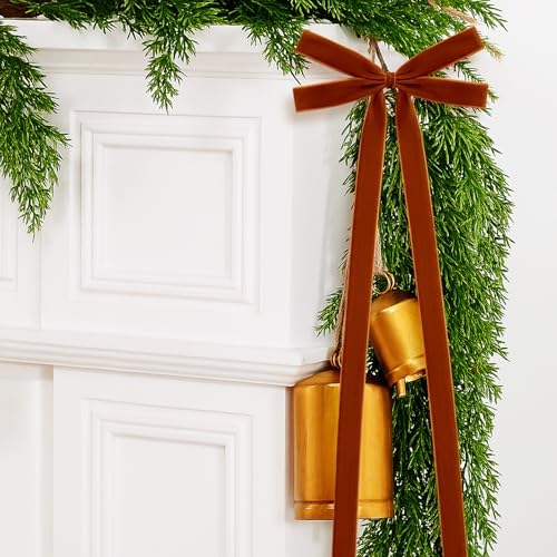 10 Pcs Golden Velvet Bows 22"x8" Pre-Tied Christmas Ornaments - Image 4