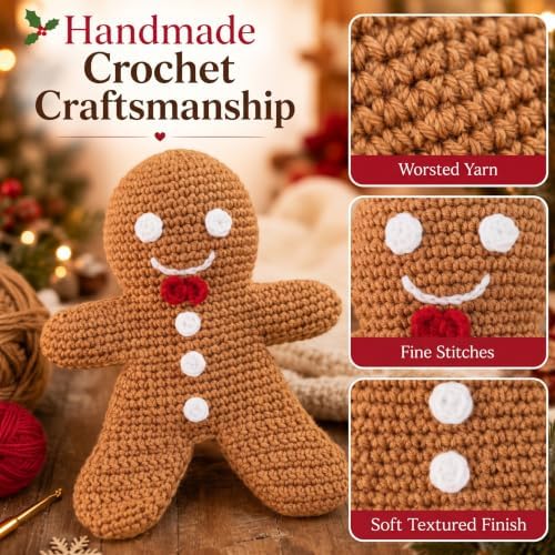 Syhood 10 Inch Crochet Gingerbread Man Christmas Tree Topper Caramel Color Farmhouse Holiday Xmas Decor for Christmas Tree Ornament Party Decoration - Image 4