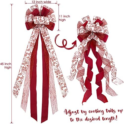 MEEDEE Red Bows Christmas Decorations Large Red Christmas Bow 12" Wide Red Velvet Christmas Bows Red and White Christmas Tree Topper Red Christmas Bows Red Bows for Christmas Tree (1 Pack) - Image 4