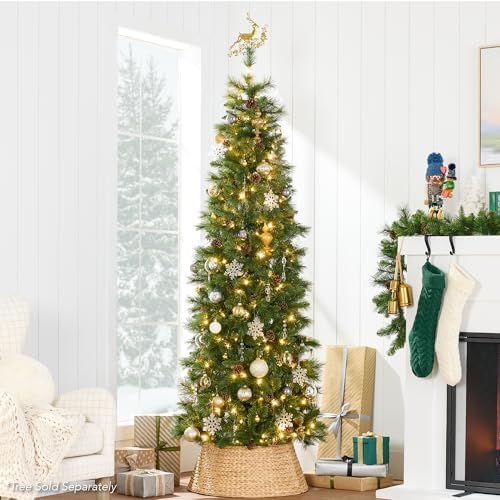 Best Choice Products 24in Christmas Tree Collar, Woven Hyacinth 3-Piece Holiday Rattan Tree Skirt Accessory for Home w/Cord Cut-Out - Natural - Image 6