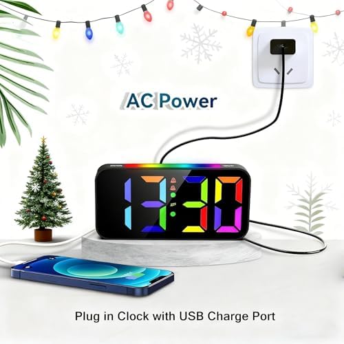 Topski Loud Alarm Clocks for Bedrooms Heavy Sleepers, Digital Bedside Clock | Plug-in, RGB Night Light, Large Display, Dual Alarm, Snooze, Dimmable, 3 Volumes - Image 4