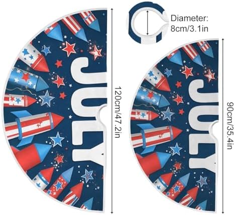 4th of July Patriotic Tree Skirt 36" Firework USA America Christmas Tree Skirts Xmas Mat for Holiday Festival Party Memorial Independence Day Decor - Image 4