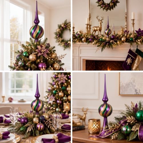 Gejoy Mercury Glass Christmas Finials Tree Topper Mardi Gras Ornaments Spherical Blown Glass Xmas Tree Topper Finials Carnival Masquerade Holiday Indoor Suitable for Party Decoration, 9.8inches - Image 6
