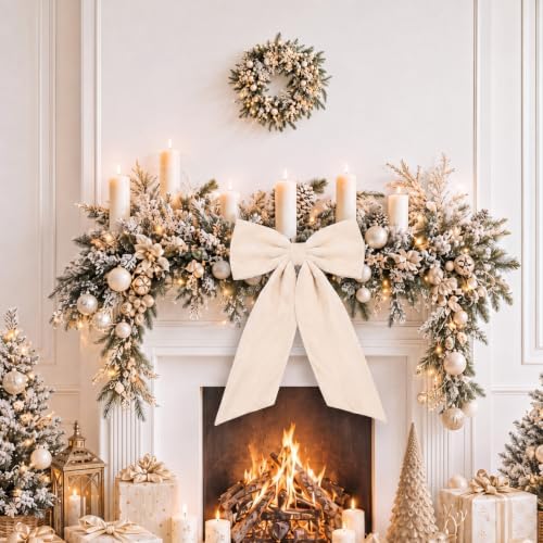 HunnmingRe 20 x 30 Inches Cream Large Velvet Bow Decor Giant Bow Party Decorations for Wall Backdrop Wedding Bridal Shower Birthday Party Room Home Wreath & Door Hanging Decorations - Image 4