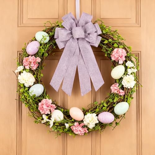 Purple Large Bow for Wreath Tree Topper 11x21 Inch Linen Texture Wired Ribbon Big Bows for Front Door Spring Easter Halloween Decor Gift - Image 4
