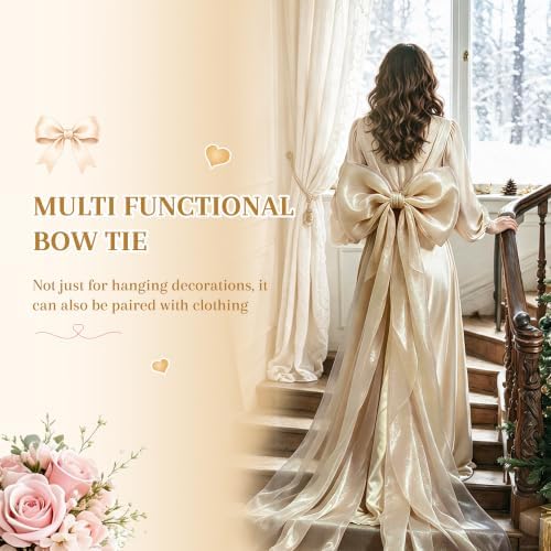 Big Satin Bow Coquette Room Decor, 16x79 Inch Large Christmas Bows for Birthday Decorations, Christmas Tree Topper, Girl Room Decor, Bachelorette, Wedding, Baby Shower, Front Door, Wreath (Khaki) - Image 4