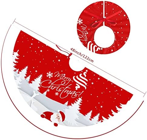 Christmas Tree Skirt Red Xmas Tree Ornaments for White Soft Plush Christmas Tree Mat with Snowy Pattern for Decorations Holiday Party 48 inches - Image 2