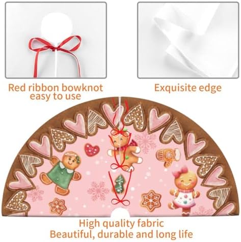 Candy Gingerbread Man Christmas Tree Skirt - Plush Polyester Mat Resistant with 3 Red Ties for Xmas, Halloween Decorations, Party Decor 30" - Image 4