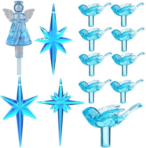 117Pcs Ceramic Christmas Tree AquaBlue Robin Bird Replacement Lights Bulbs and 1 Angel/3Stars Topper Ornament for Ceramic Tree D??cor - Medium Plastic Pegs. by KonohaELF