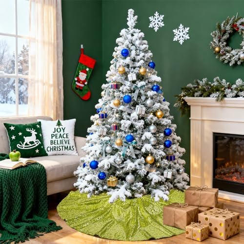 48 Inch Christmas Tree Skirt Sage Green Sequin Skirt for Merry Christmas - Image 4