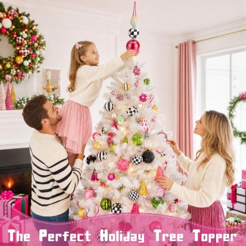 Roowest 13 Inch Candy Whimsical Glass Christmas Tree Topper, 3-Tier Finial - Image 4