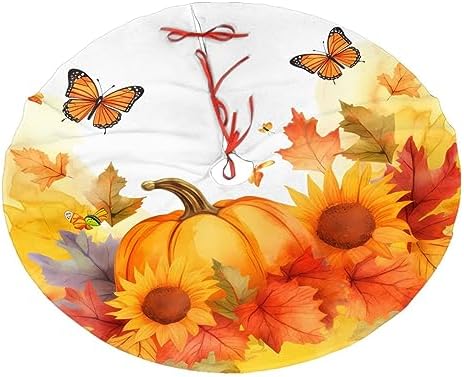 Fall Sunflowers Pumpkins Tree Skirts Xmas Ornaments, Butterflies Tree Mat for Christmas Party Holiday All Occasions 48" by Dewoofly