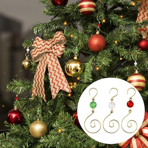 INCREWAY 30 Pcs Golden Wire Ornament Hooks, S-Shaped Christmas Tree Hanger Hooks Metal Decoration Hooks with 3-Color Round Crystal Beads for Party, Home Decor - Image 5