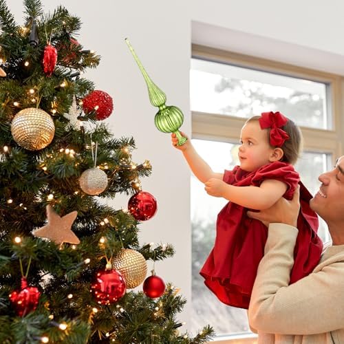 Gejoy Mercury Glass Christmas Finials Tree Topper Lime Green Ornaments - Image 3