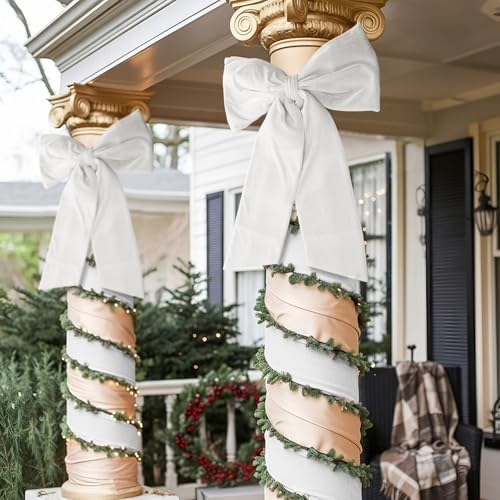 HunnmingRe 20 x 30 Inches Large White Velvet Bow Christmas Tree Topper - Image 5