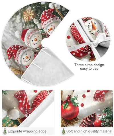 Family Snowmen Christmas Tree Skirt Small Xmas Tree Skirts Decorations 36 in Burlap Tree Mat Cover for 4 ft Trees Holiday Party - Image 3