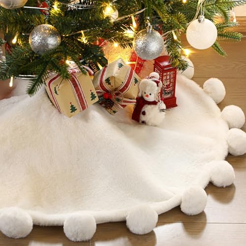 Halloscume 36 Inch Classic Faux Fur Christmas Tree Skirt White Plush by Halloscume