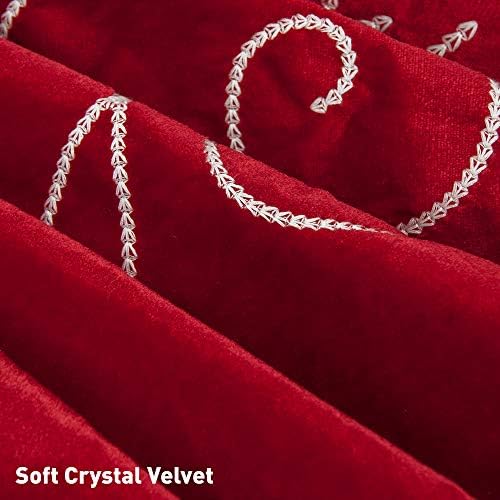 Red Christmas Tree Skirt 32 Inches Snow Sequin Embroidery with White Trim Border Decor for Xmas Holiday Party Ornaments - Image 6