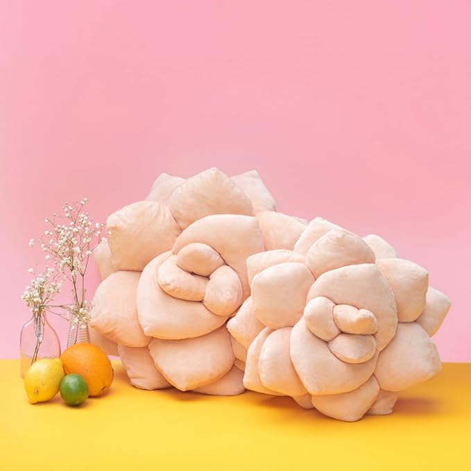 Green Philosophy Co. Succulent® Pillow 16" – Soft 3D Decorative Flower Throw Pillow, Unique Blush Peach Plush Flower Cushion, Perfect for Couch, Sofa, Bedroom Decor, Gift for Plant Lovers