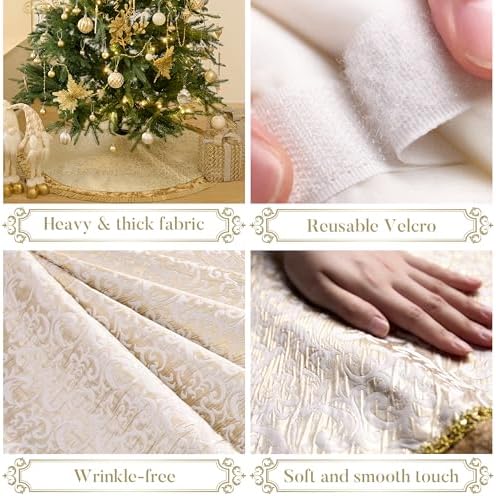 Valery Madelyn 48 Inch White Gold Christmas Tree Skirt for Tree Decorations - Image 5