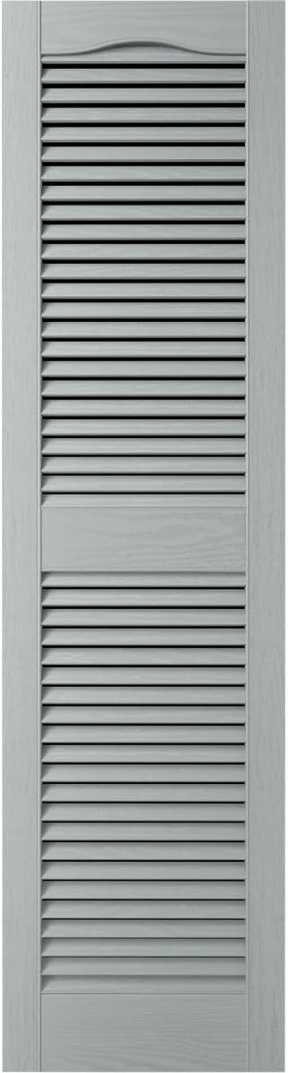 12"W x 80"H Lifetime Vinyl, Standard Cathedral Top Center Mullion, Open Louver Shutters, w/Installation Shutter-Lok's & Matching Screws (Per Pair), Platinum