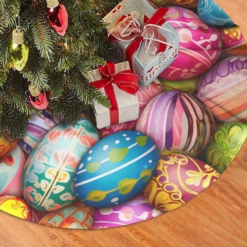 Christmas Tree Skirt, Colorful Easter Eggs Easter Spring Holiday Xmas Large Tree Mat, Party Decorations 30" inches - Image 5