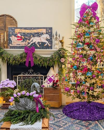 36 Inch Christmas Tree Skirt Purple Sparkly Sequins Soft Velvet Halloween Tree Skirt Christmas Decor for Xmas Tree Base - Image 4