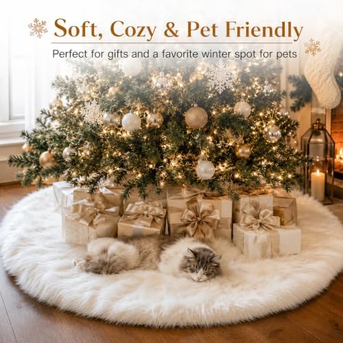 AOGU 24 Inch Faux Fur Christmas Tree Skirt White Plush Skirt for Merry Christmas Party Christmas Tree Decoration - Image 6