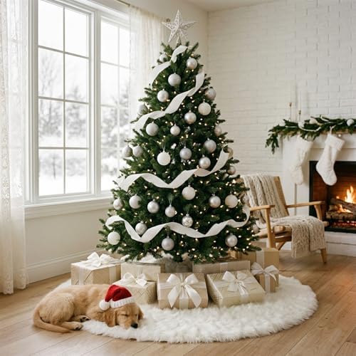 CHICHIC 48 inch Christmas Tree Skirt Faux Fur Xmas Tree Skirt Christmas Decorations Holiday Tree Ornaments Tree Decoration for Christmas Home Decorations, Xmas Party Holiday Decorations, Snow White - Image 7