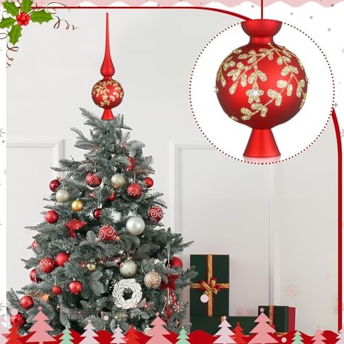 Gejoy Mercury Glass Christmas Finials Tree Topper Red Ornaments - Image 4