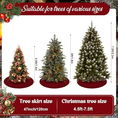 NIBESSER Red Knit Christmas Tree Skirt 48" for Christmas Decorations - Yarn Thick Rustic Cable Knit Tree Skirt Mat for Home Party Holiday Ornaments - Image 4