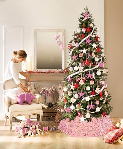 Pink Gold Tree Collar 31.49 Inch Sequin Foldable Christmas Tree Ring Velvet Tree Skirt Cover for 9ft Pencil Tree Holiday Xmas Decor - Image 5