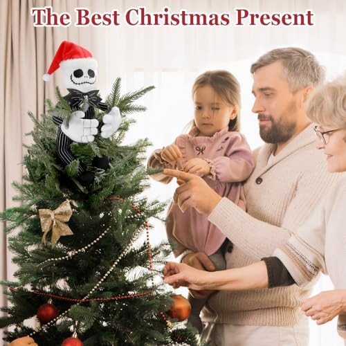 Tree Topper Decorations for Halloween and Christmas, Cute Plush Jack Huggers with Santa Hat, Poseable Handmade Tree Topper Party Decor - Image 2