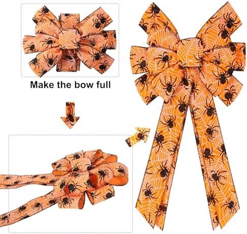 2PCS Halloween Bows for Wreath Large Halloween Bow with Spider Web Pattern - Image 3