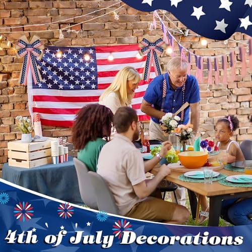 2 Pcs 4th of July Decor Bow for Wreath,Red White Blue Stripe Stars and Burlap Tree Topper Bows for Patriotic,Independence Day,Memorial Day,Veteran's Day,Outdoor Decorations - Image 4