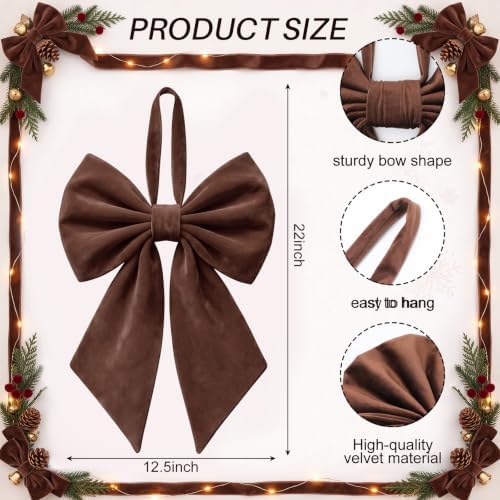 Janinka Dark Brown Christmas Tree Topper Bow 22" Big,Velvet - Image 3