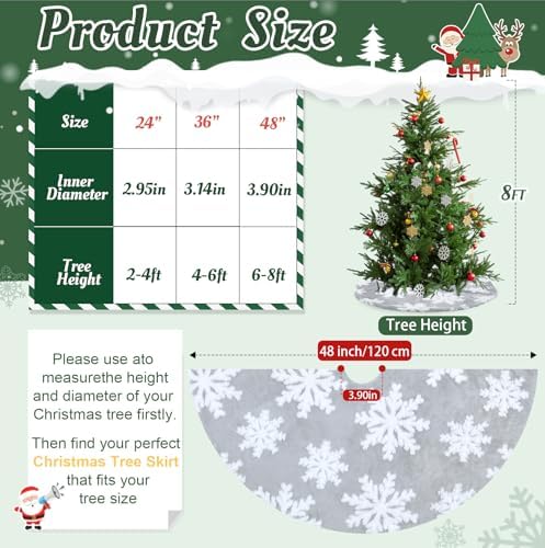 48 Inch Christmas Tree Skirts Snowflakes Tree Skirt Large Grey White Tree Skirts Luxury Tree Skirt Soft Velvet Fabric for Christmas Tree Party Ornaments - Image 5