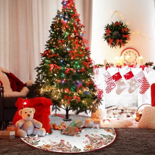 Gingerbread Christmas Tree Skirt 48Inch Red and Gold Xmas Tree Decorations - Image 6