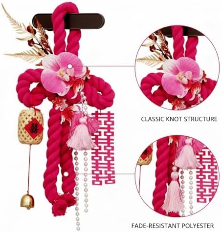 Chinese Knot Door Hanger Decor - Traditional Red & Pink Polyester Wall Ornament for Wedding, Festive Celebrations, Home Entryway (1 Pack) - Image 6