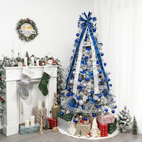 Hismir Large Christmas Tree Topper Bow，Blue & Silver 53x13 Inches - Image 5