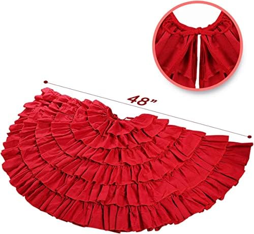 yuboo Large Red Ruffle Tree Skirt 48", Rustic Farmhouse Wedding Decorations, Tiered Fluffy Tree Skirt for Engagement Party & Mother Day Holiday Decor - Image 3