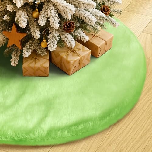 Christmas Tree Skirt Green Plush 24 inch Xmas Tree Skirt Faux Fur Thick for Family Party Christmas Tree Decoration by Amidaky