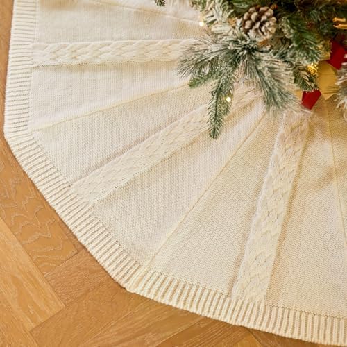 48 inches White Knitted Christmas Tree Skirt by Noiclub