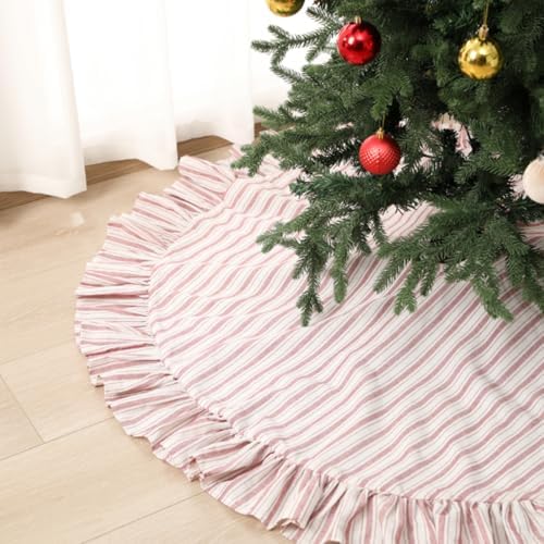 Sosation 48 Inch Vintage Christmas Tree Skirt Red White Striped - Image 4