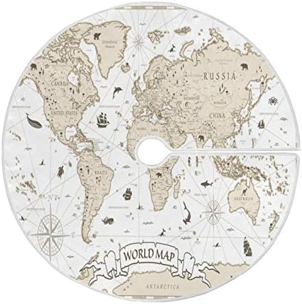 ATTX Vintage World Map Christmas Tree Skirt 35.4 inch Ornaments Xmas Tree Skirts for Christmas Holiday Decoration New Year Party by ATTX