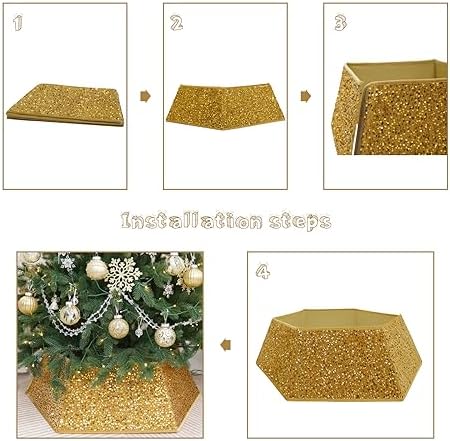 Gold Christmas Tree Collars for Atificial Trees, 33.5 Inch Sparkling Sequins Christmas Skirt, Base Cover,Holiday Home Decor Ring(Large) - Image 2