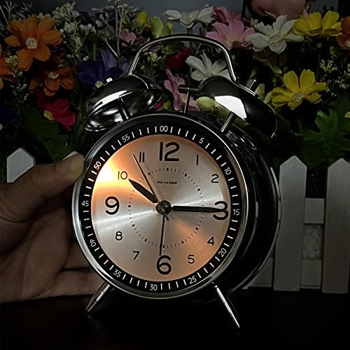 Peakeep Loud Alarm Clock for Heavy Sleepers Adults, Metal 4.5 Inches | Twin Bell Battery Operated Analog Alarm Clocks for Bedrooms Kids' Room Decoration (Metal Silver) - Image 6