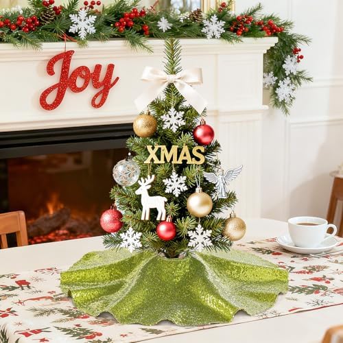 Christmas Tree Skirt 24 Inch Mini Sequin Tree Skirts for Small Pencil Trees - Image 2