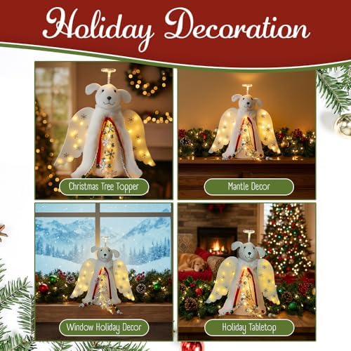 iHeartDogs Christmas Dog Angel Tree Topper with LED Halo - Image 4